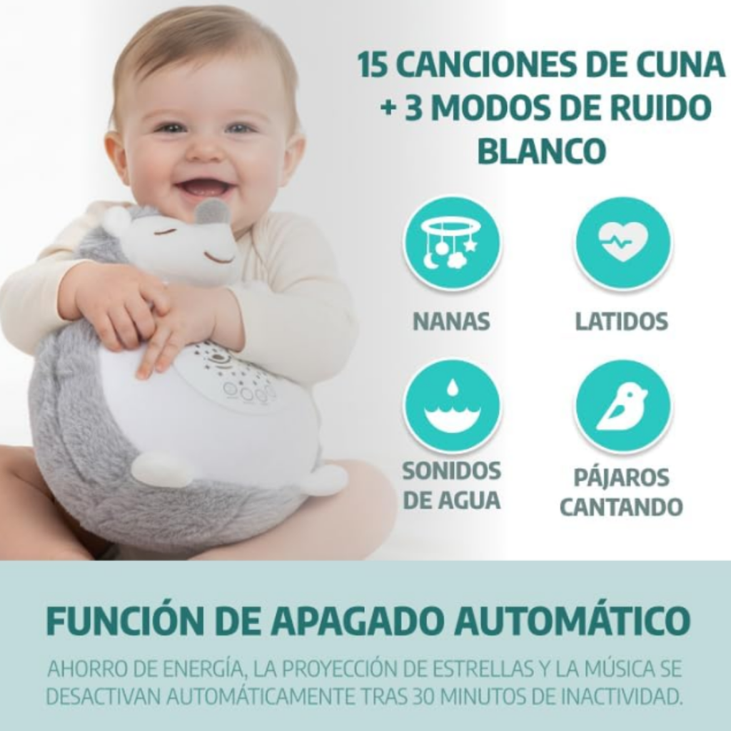 Erizo de Peluche con Ruido Blanco y Proyector Quitamiedos